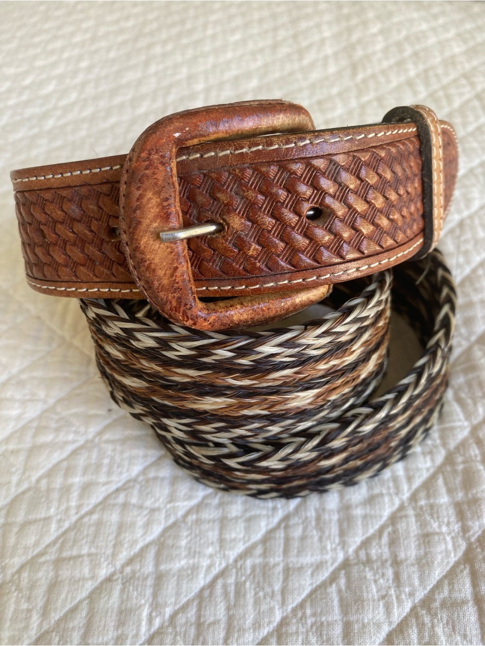 VTG Western Faux Horsehair Woven Distressed Leather Belt Cowboy Rodeo Men’s 36